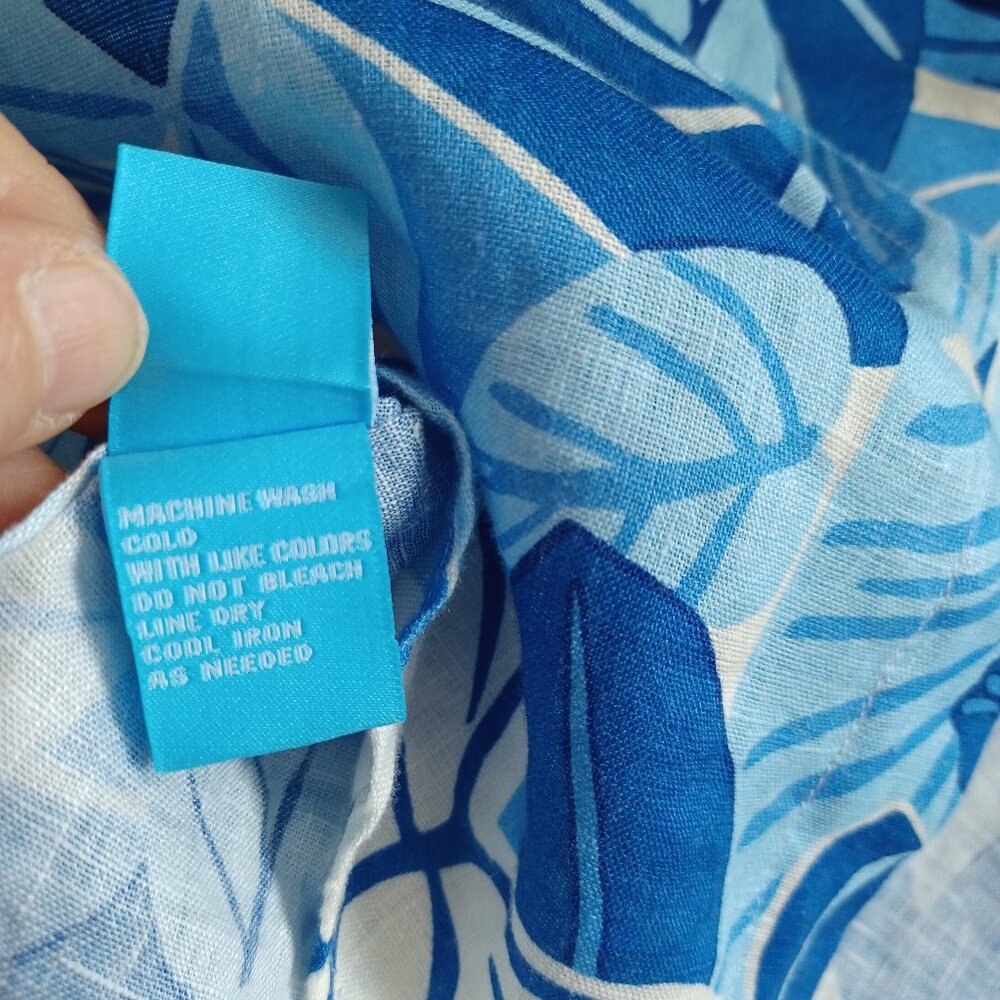 J McLaughlin Linen Shirt Mens Blue Tropical Print Long Sleeve Button Up Size Med - Picture 7 of 9